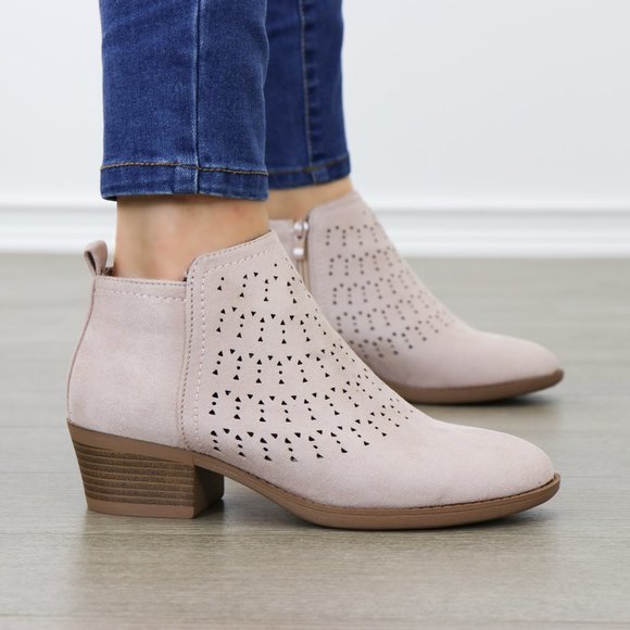 Mauve Suede Ankle Boots Laser Cut Design - Picture 4 of 6